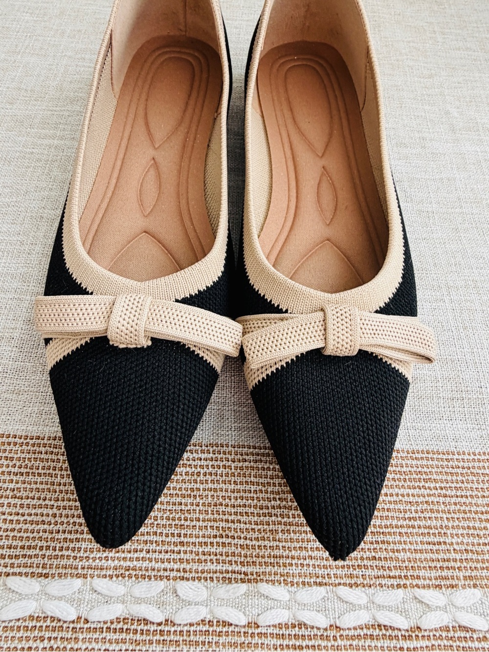 Classic Pointed Toe Ballet Flats in Black and Beige - Picture 2 of 9